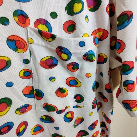 EXTRA ELEMENTS Vintage White Multicolor Circle Candy Ball Funky Print Shirt L - Picture 3 of 9